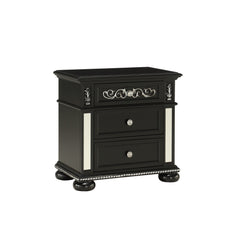 Black Jewel Heirloom Appearance Nightstant with Intricate Carvings  Mirrored Accents  2 Drawer