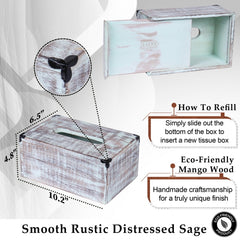 Rustic Green Washed Mango Wood Rectangular Tissue Holder
