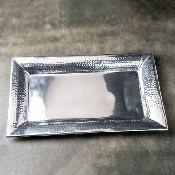 Handcrafted Hammered Stainless Steel Rectangular Tray
