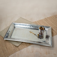 Handcrafted Hammered Stainless Steel Rectangular Tray