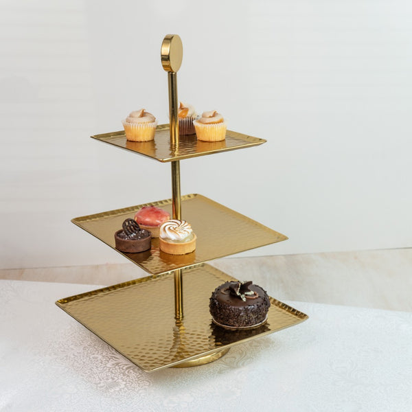 Handcrafted Hammered Gold 3 Tier Square Server