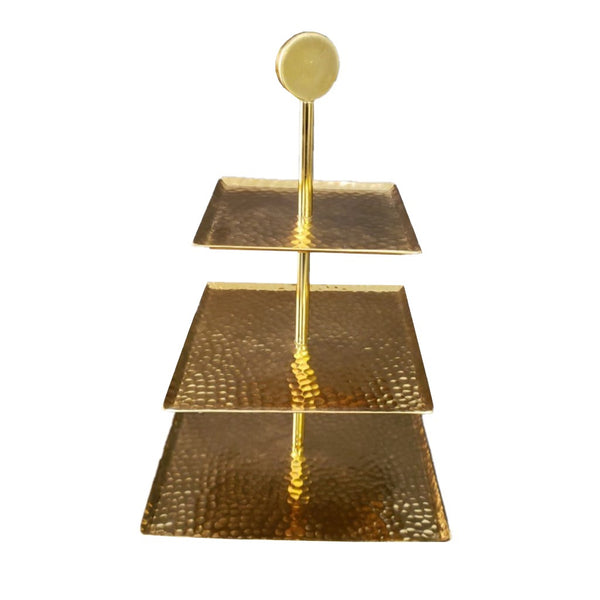 Handcrafted Hammered Gold 3 Tier Square Server