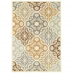 7' x 10' Ivory Grey Floral Medallion Indoor Outdoor Area Rug