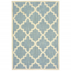 6' x 9' Blue Ivory Machine Woven Geometric Indoor or Outdoor Area Rug