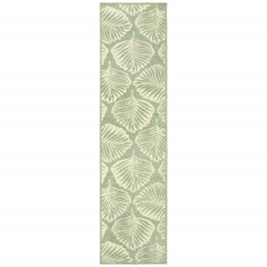 8' Tropical Light Green Ivory Palms Indoor Outdoor Runner Rug