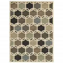 6' x 9'  Ivory Gray Woven Geometric Circles Indoor Area Rug