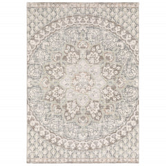 6' x 9' Ivory Grey Distresed Oversize Medallion Indoor Area Rug