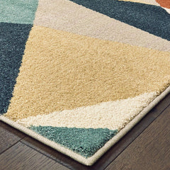 6' x 9' Blue Green Beige Retro Wedge Indoor Indoor Area Rug