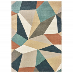 7' x 10' Blue Green Beige Retro Wedge Indoor Area Rug