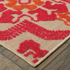 7' x 10' Pink and Orange Medallion Indoor Outdoor Area Rug