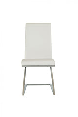 Set of 2 Modern White Faux Leather and Chrome Dining Chairs