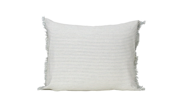 Set of 2 Light Blue and Ivory Horizontal Stripe Lumbar Accent Pillows