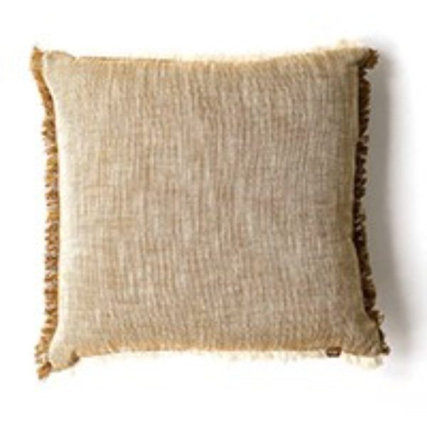 Set of 2 Light Brown Soft Chambray Accent Pillows