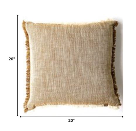 Set of 2 Light Brown Soft Chambray Accent Pillows