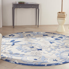 8’ Round Blue and Gray Indoor Outdoor Area Rug