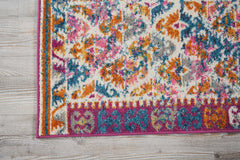 2’ x 6’ Ivory and Magenta Tribal Pattern Runner Rug