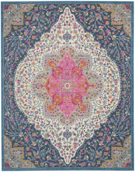 7’ x 10’ Blue and Pink Medallion Area Rug