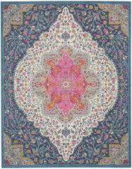 7’ x 10’ Blue and Pink Medallion Area Rug