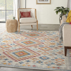 8’ x 10’ Ivory and Red Diamonds Area Rug