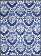 4’ x 6’ Blue and Ivory Damask Area Rug