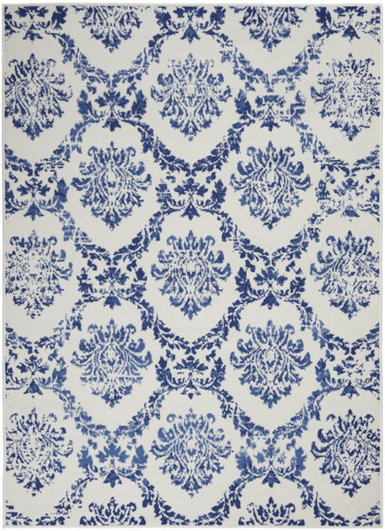 4’ x 6’ Ivory and Navy Damask Area Rug