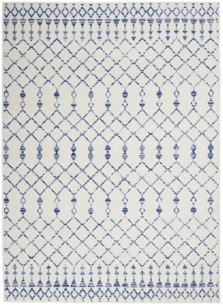 6’ x 9’ Ivory and Blue Berber Pattern Area Rug