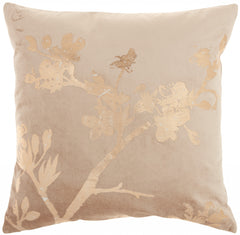 Pink Accent Throw Pillow with Rose Gold Floral Design