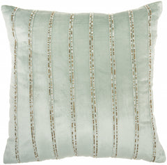 Glam Celadon Blue  and Gold Accent Throw Pillow with Beaded Details