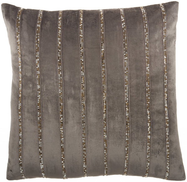 Glam Dark Grey and Gold Accent Throw Pillow with Beaded Details