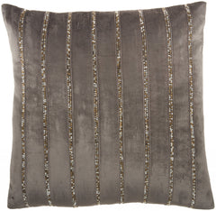 Glam Dark Grey and Gold Accent Throw Pillow with Beaded Details