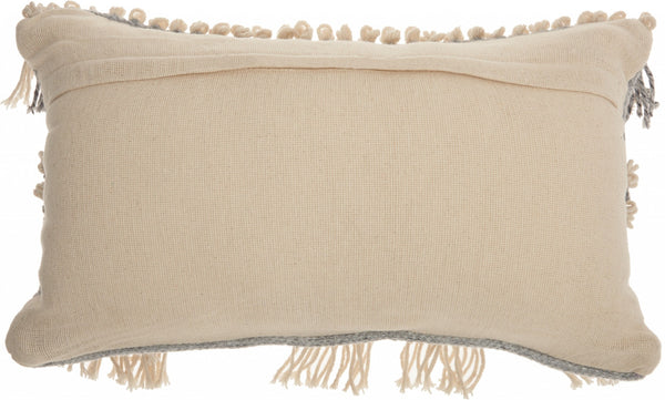 Blue and White Macrame Lumbar Pillow