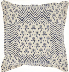 Indigo and Ivory Floral Waves Throw Pillow