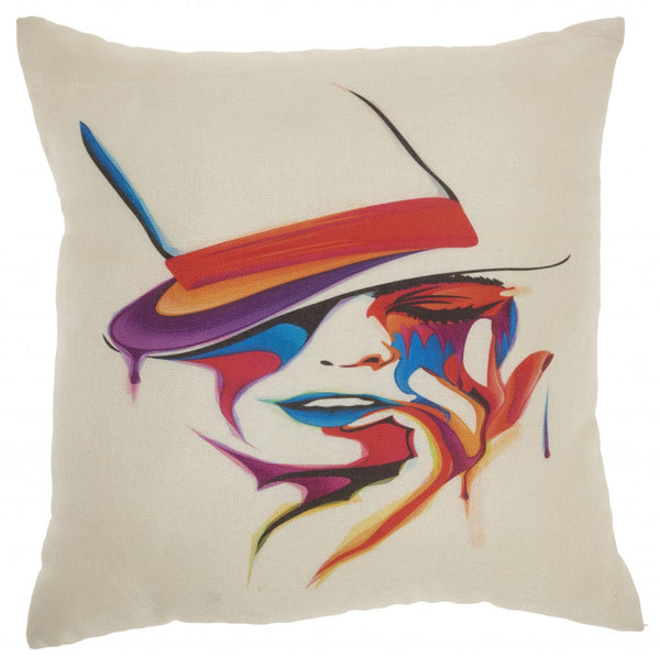 Contemporary Girl with Hat Throw Pillow
