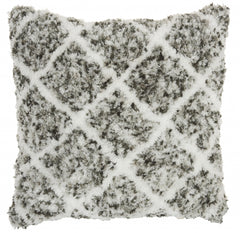 Dark Gray and White Shaggy Chevron Throw Pillow