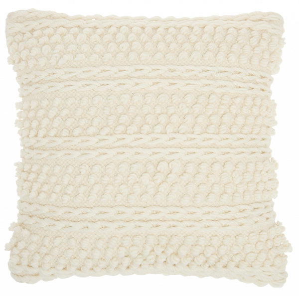 Ivory Textured Dots and Stripes Throw Pillow