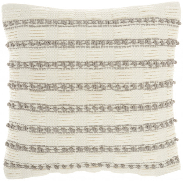 Light Gray and Ivory Textured Stripes Throw Pillow