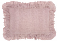 Dainty Ruffle Edged Pink Lumbar Pillow