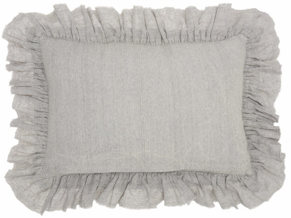Dainty Ruffle Edged Light Gray Lumbar Pillow