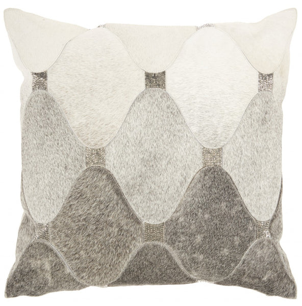 Gray and Silver Diamonds Cowhide Throw Pillow