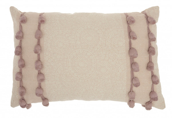 Blush Rectangular Embellished Throw Pillow