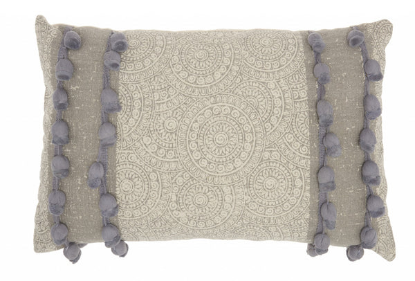 Gray Rectangular Embellished Throw Pillow