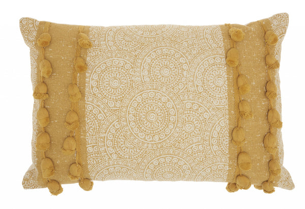 Mustard Rectangular Embellished Throw Pillow