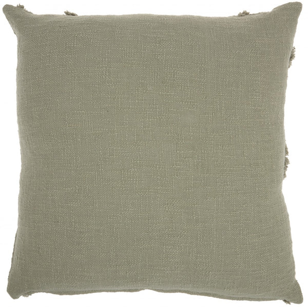 Light Abstract Khaki Green Shaggy Detail Throw Pillow
