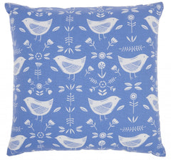 Blue and Ivory Birds and Buds Throw Pillow
