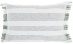 Green and White Stripes Lumbar Throw Pillow