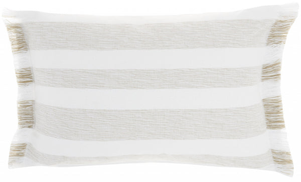 Taupe and White Stripes Lumbar Throw Pillow
