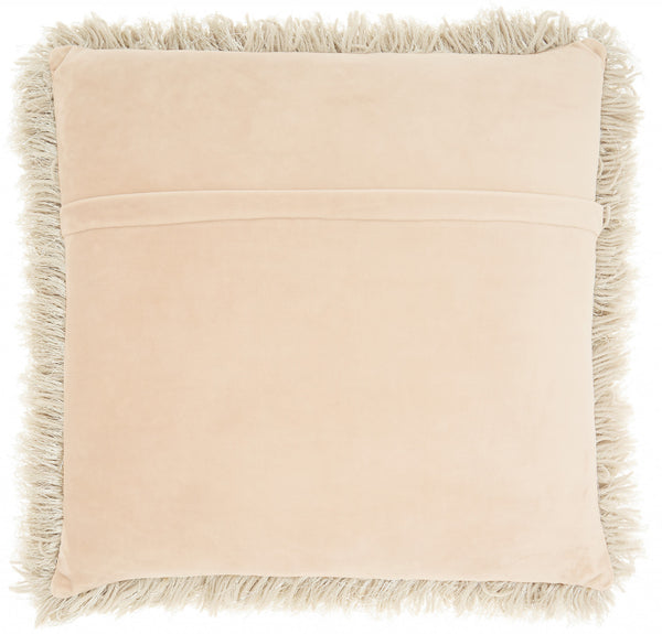 Plush Beige Shag Accent Throw Pillow