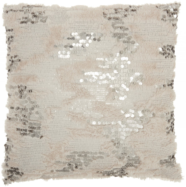 Sequined Beige Accent Throw Pillow