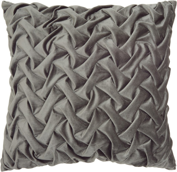 Dark Gray Pleated Velvet Throw Pillow