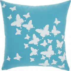 Bright Blue Butterfly Print Throw Pillow